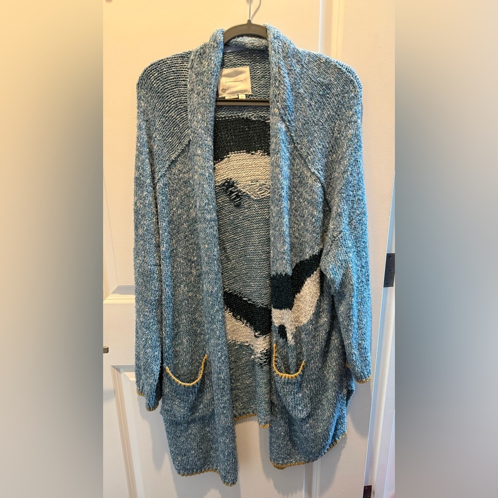 RARE Anthropologie Viral Blue Narwhal Knit Cardigan Sweater M/L - Picture 5 of 8